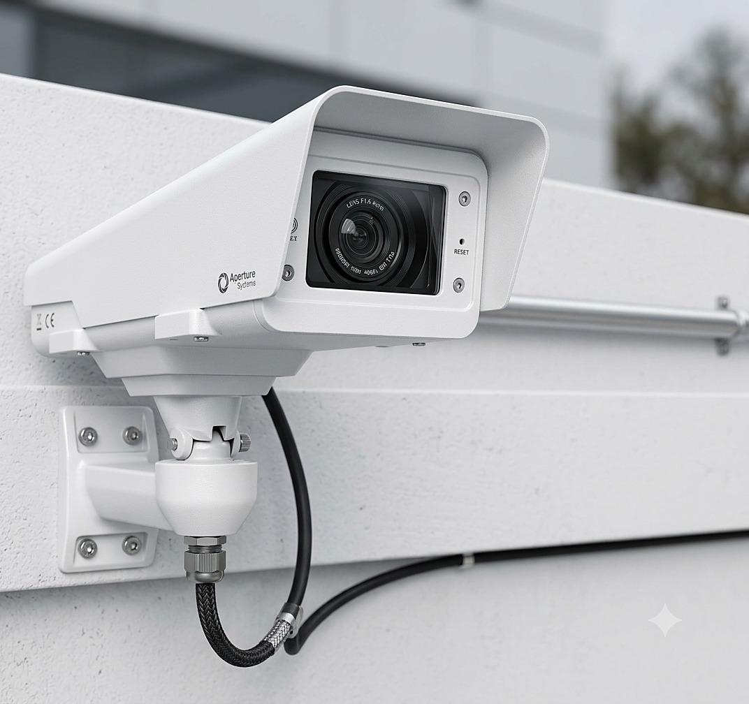 CCTV security camera mounted on a wall bracket