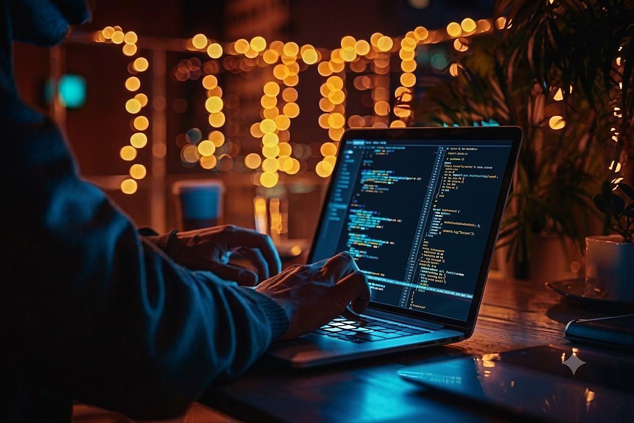 Developer writing code on a laptop